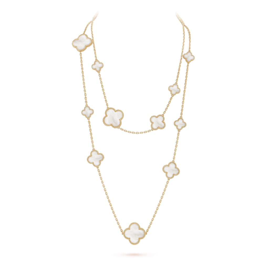 [Jesse jewelry]CLOVER 16 MOTIF WHITE MOP GOLD NECKLACE
