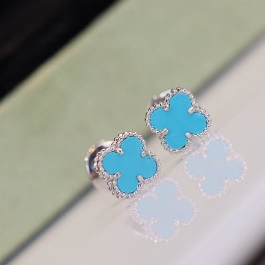 [Jesse jewelry]CLOVER MINI TURQUOISE SILVER STUD EARRINGS