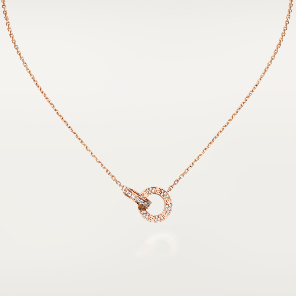 [Jesse jewelry]LOVE 7.6MM NECKLACE ROSE GOLD AND SILVER  FULL DIAMOND