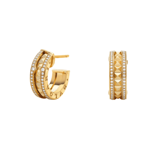 [Jesse jewelry]ZERO 1 ROCK GOLD EARRINGS WITH STUDDED SPIRAL AND PAVED DIAMONDS
