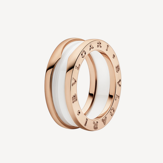 [Jesse jewelry]ZERO 1 TWO-BAND LOOPS AND WHITE CERAMIC SPIRAL PINK GOLD RING