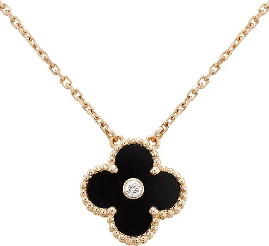 [Jesse jewelry]CLOVER 15MM DIAMOND ONYX NECKLACE