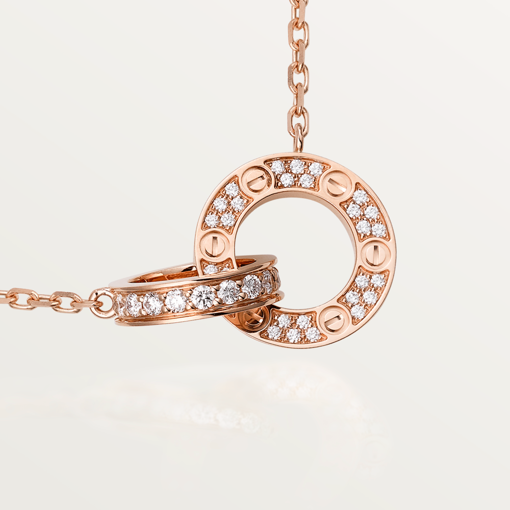 [Jesse jewelry]LOVE 7.6MM NECKLACE ROSE GOLD AND SILVER  FULL DIAMOND