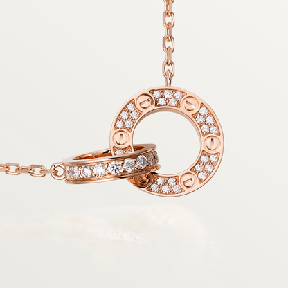 [Jesse jewelry]LOVE 7.6MM NECKLACE ROSE GOLD AND SILVER  FULL DIAMOND