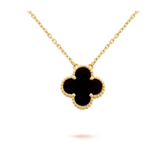 [Jesse jewelry]CLOVER 15MM BLACK ONYX SINGLE FLOWER NECKLACE