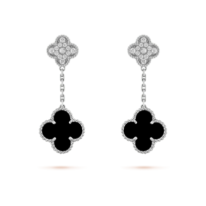 [Jesse jewelry]CLOVER 2 MOTIFS  DIAMOND ONYX EARRINGS SILVER