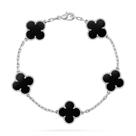 [Jesse jewelry]CLOVER 5 MOTIF ONYXS  BRACELET SILVER