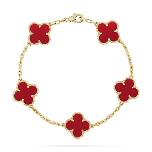 [Jesse jewelry]CLOVER 5 MOTIFS RED AGATE  BRACELET