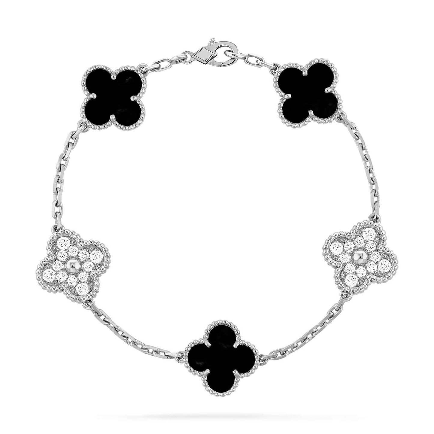 [Jesse jewelry]CLOVER 5 MOTIF ONYXS DIAMOND BRACELET SILVER