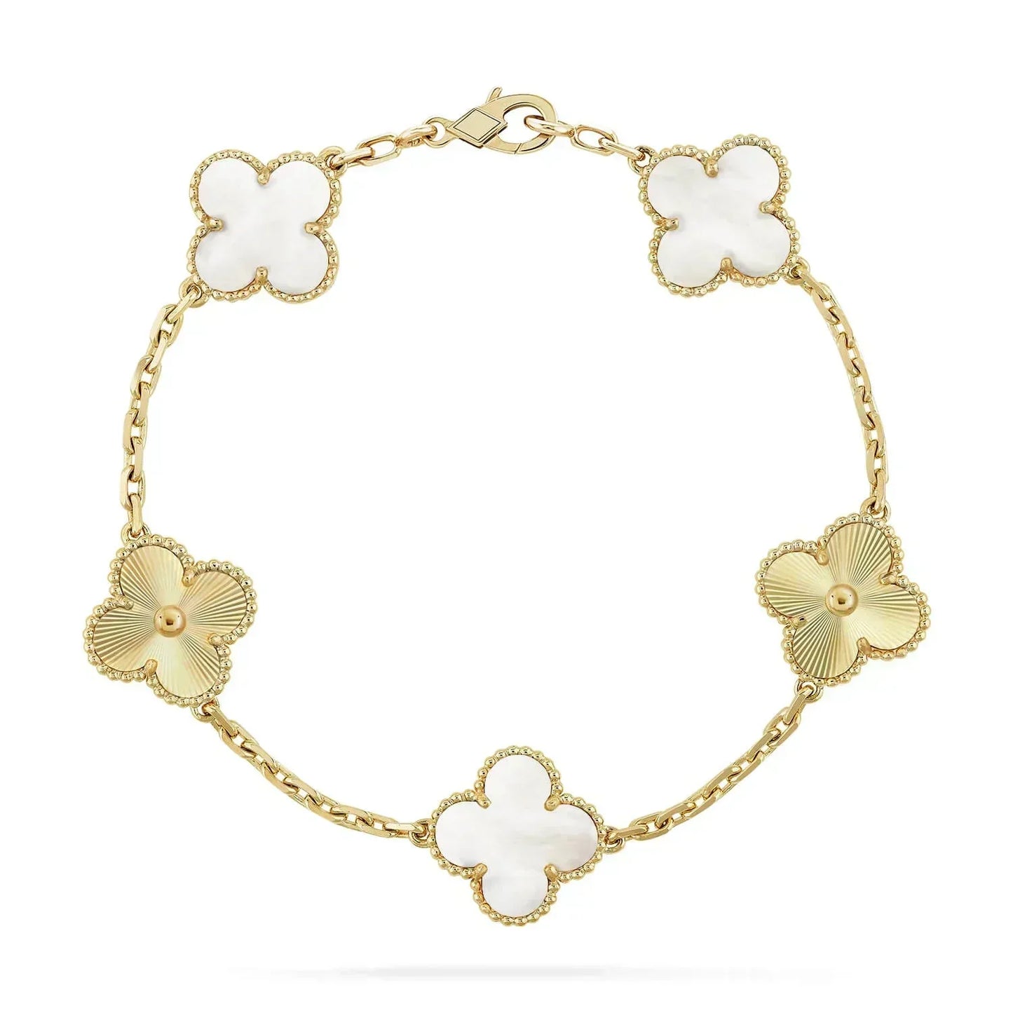 [Jesse jewelry]CLOVER BRACELET 5 MOTIF WHITE MOP PINK GOLD