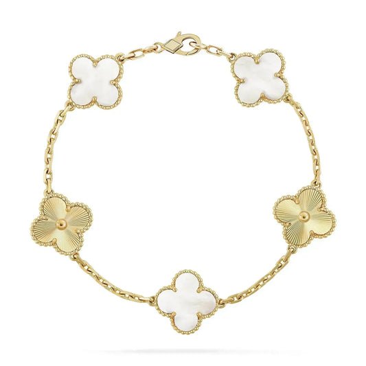 [Jesse jewelry]CLOVER BRACELET 5 MOTIF WHITE MOP PINK GOLD