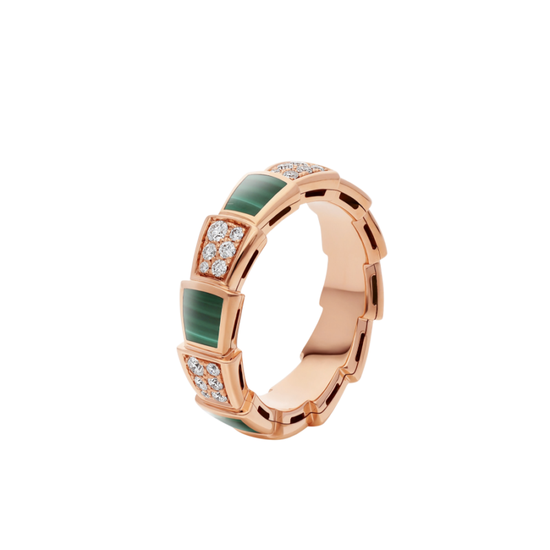 [Jesse jewelry]SERPENTI RING PINK GOLD MALACHITE DIAMOND PAVED 4MM