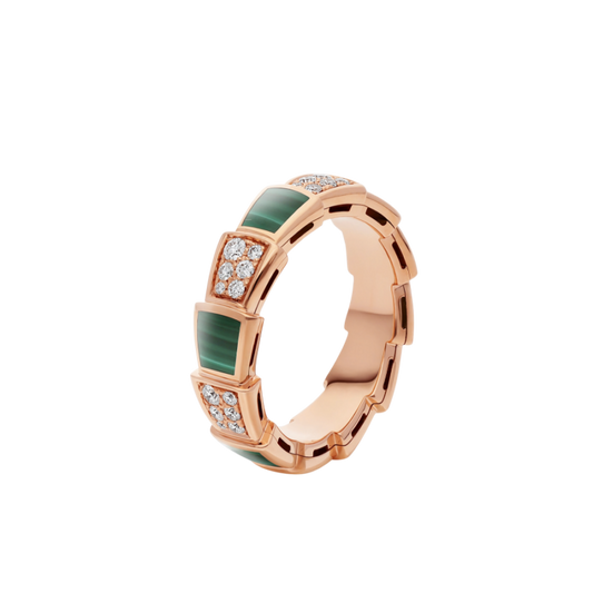 [Jesse jewelry]SERPENTI RING PINK GOLD MALACHITE DIAMOND PAVED 4MM