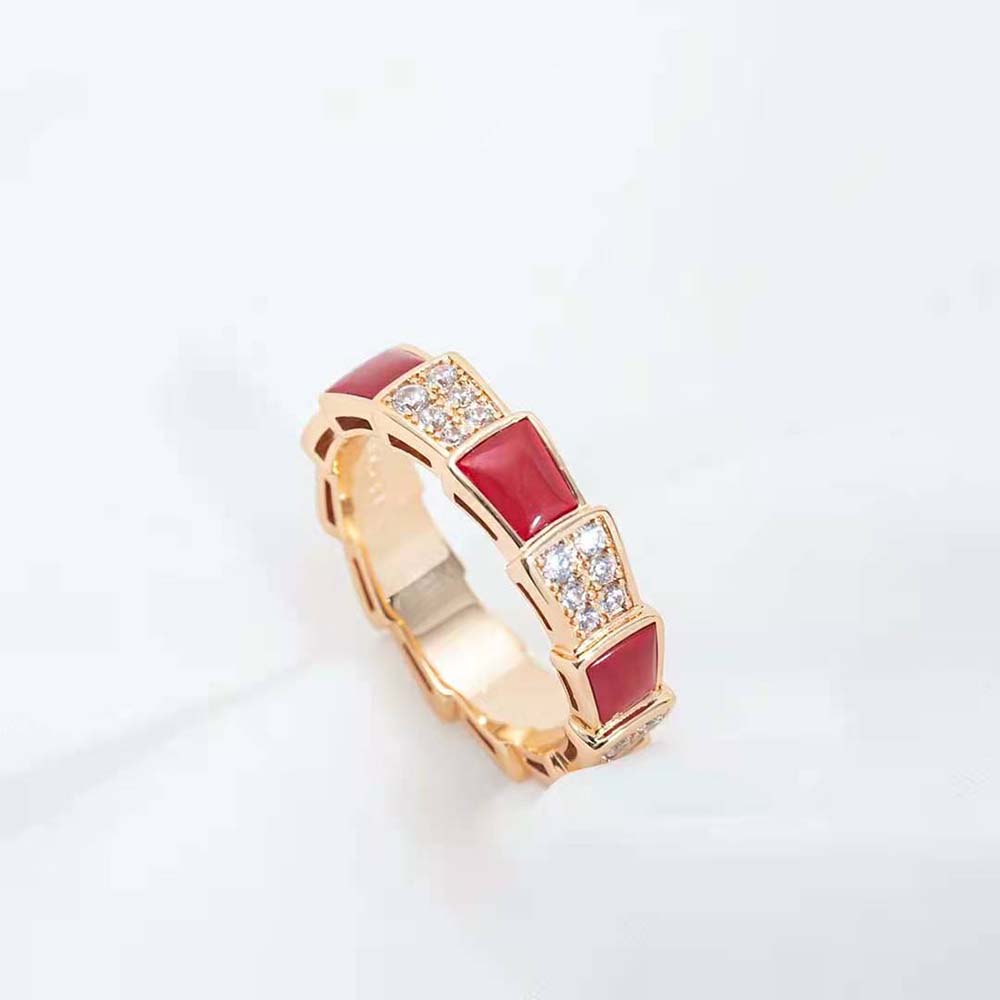[Jesse jewelry]SERPENTI RING PINK GOLD CARNELIAN DIAMOND PAVED 4MM