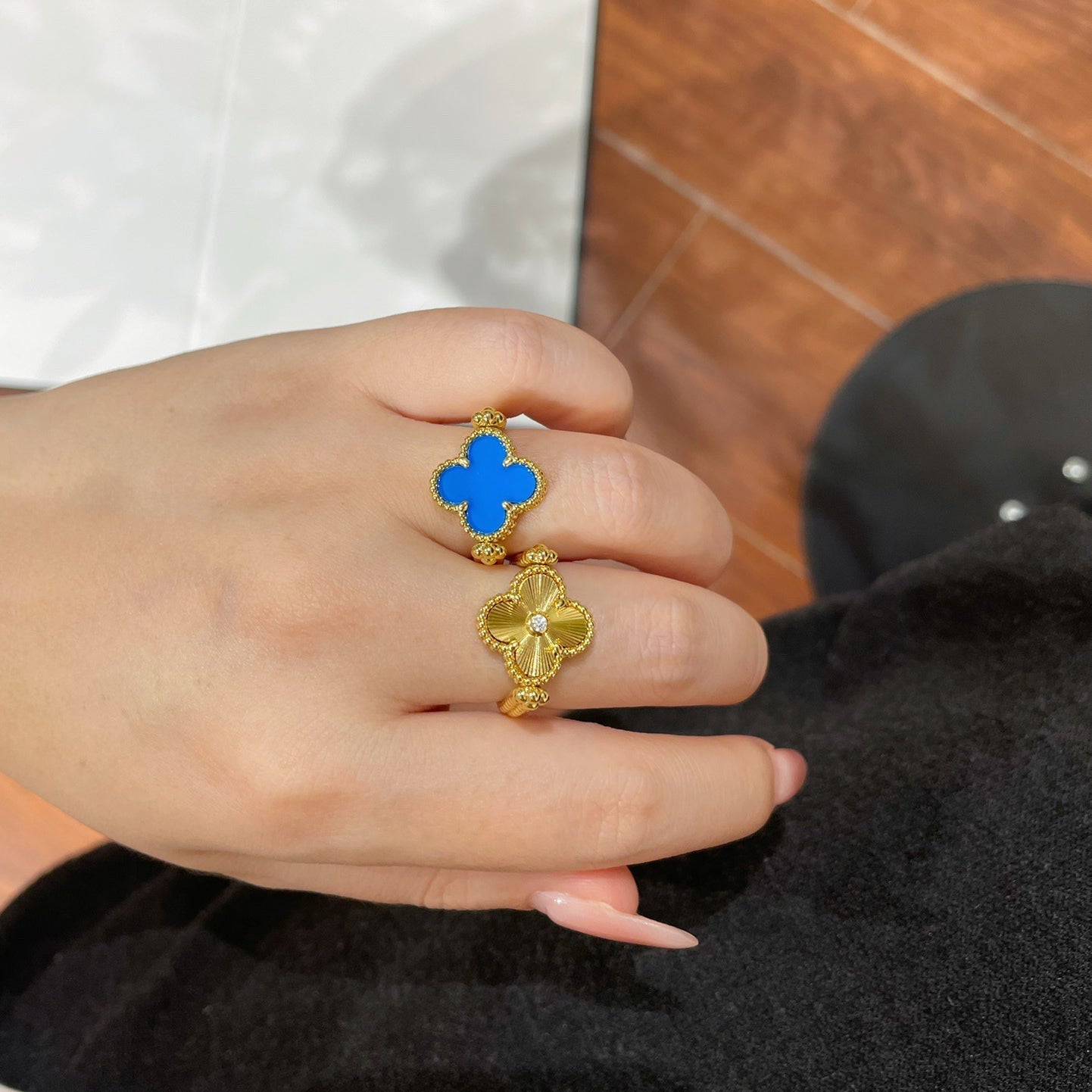 [Jesse jewelry]CLOVER RIVERSIBLE BLUE AGATE RING
