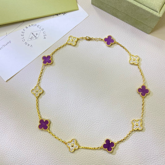 [Jesse jewelry]CLOVER 10 MOTIFS  PURPLE VIOLET DIAMOND NECKLACE