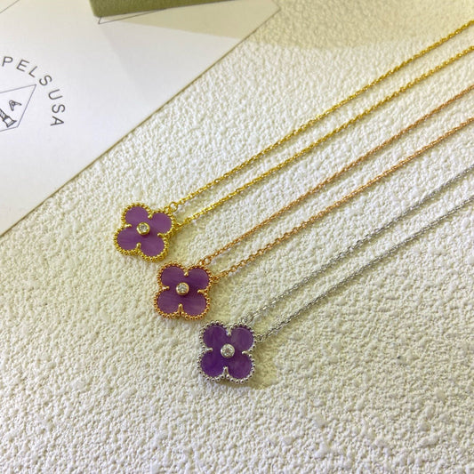 [Jesse jewelry]CLOVER 15MM DIAMOND  PURPLE VIOLET NECKLACE