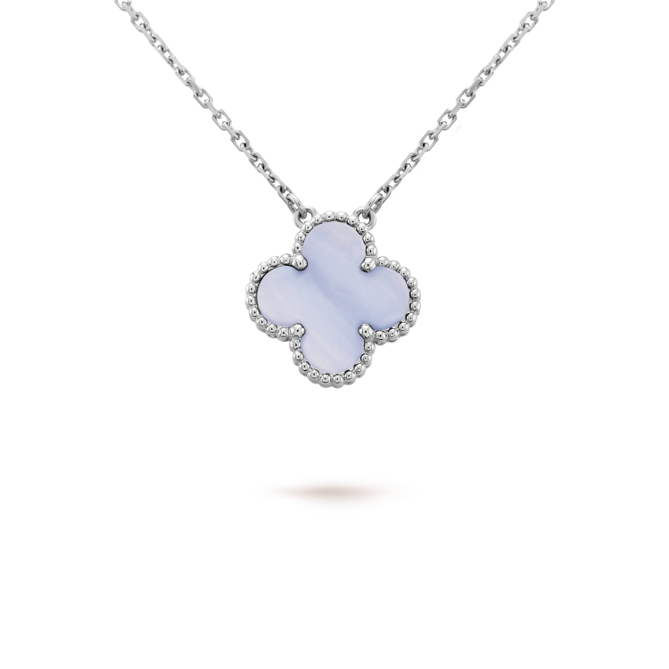 [Jesse jewelry]CLOVER 15MM BLUE CHALCEDONY NECKLACE SILVER