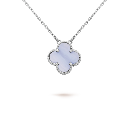 [Jesse jewelry]CLOVER 15MM BLUE CHALCEDONY NECKLACE SILVER