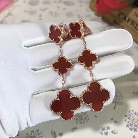 [Jesse jewelry]CLOVER 3 MOTIF CARNELIAN DROP EARRINGS