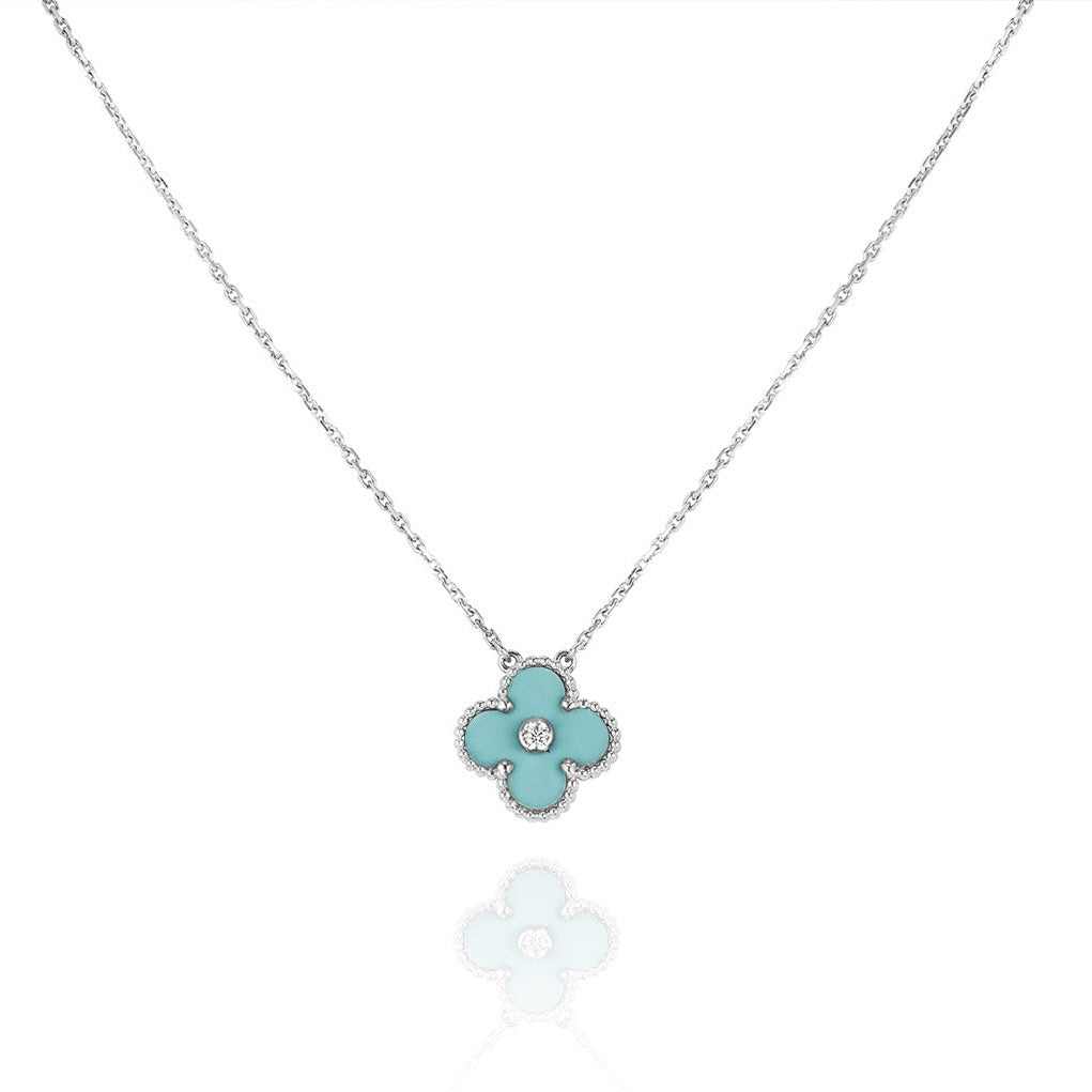 [Jesse jewelry]CLOVER 1 DIAMOND LIGHT BLUE SILVER NECKLACE