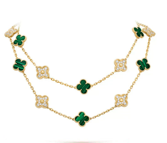 [Jesse jewelry]CLOVER 20 MOTIFS MALACHITE DIAMOND NECKLACE