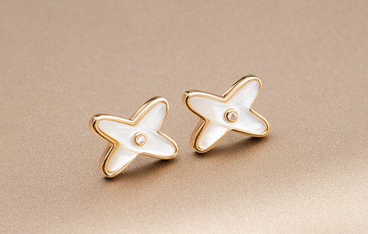 [Jesse jewelry]JEUX DE WHITE MOP PINK GOLD DIAMOND EARRINGS