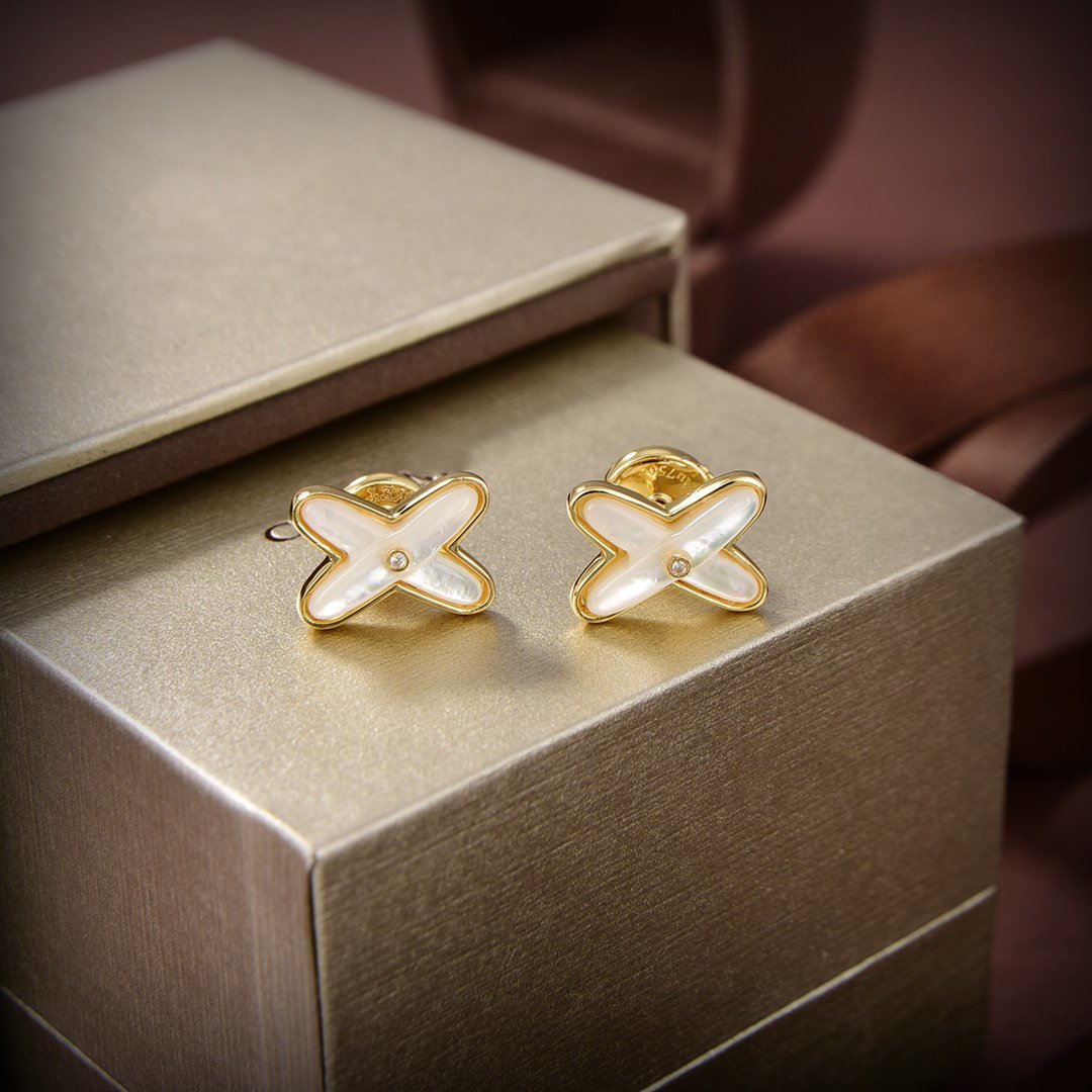[Jesse jewelry]JEUX DE WHITE MOP GOLD DIAMOND EARRINGS