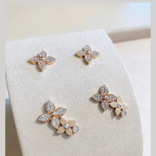 [Jesse jewelry]STAR BLOSSOM STUD EARRINGS PINK GOLD DIAMONDS