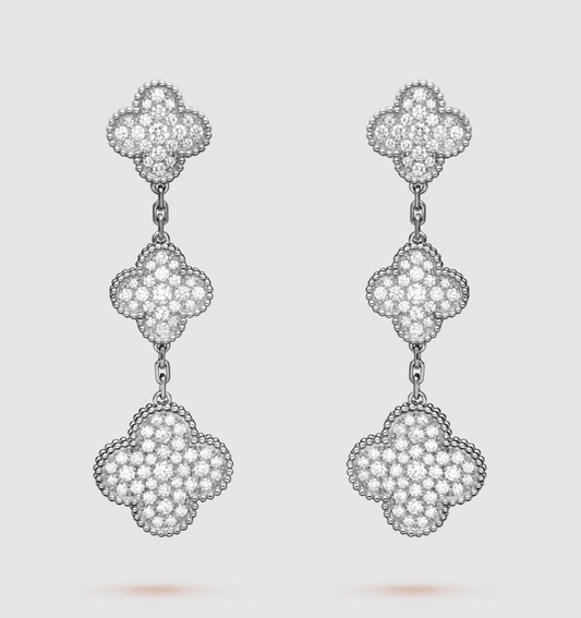 [Jesse jewelry]CLOVER 3 MOTIF DIAMOND SILVER DROP EARRINGS