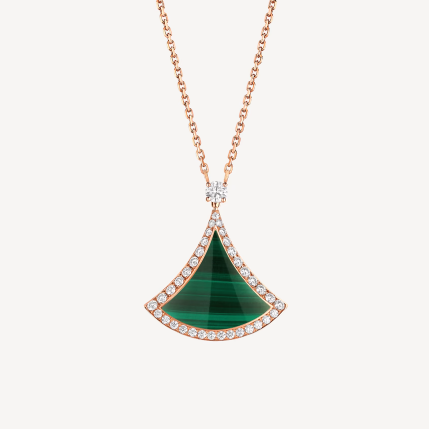 [Jesse jewelry]DREAM MALACHITE DIAMOND PAVED PINK GOLD NECKLACE