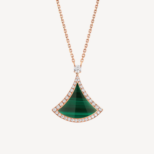 [Jesse jewelry]DREAM MALACHITE DIAMOND PAVED PINK GOLD NECKLACE