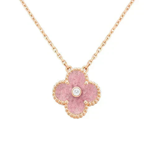 [Jesse jewelry]CLOVER 15MM DIAMOND RHODONITE NECKLACE