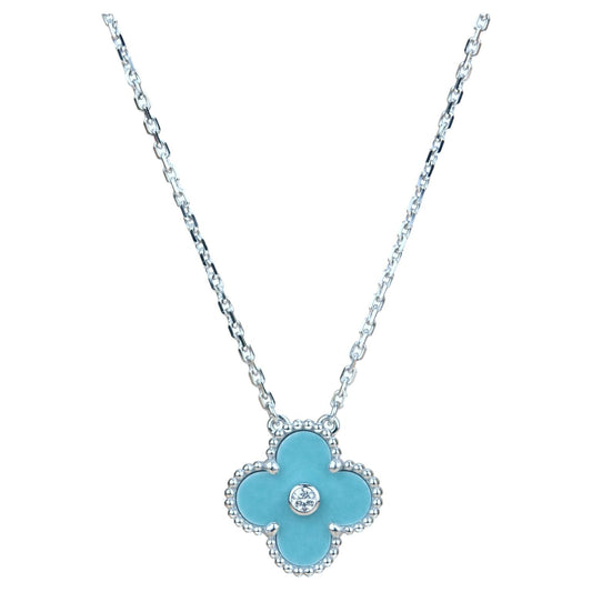 [Jesse jewelry]CLOVER 15MM DIAMOND SVRES PORCELAIN  NECKLACE SILVER