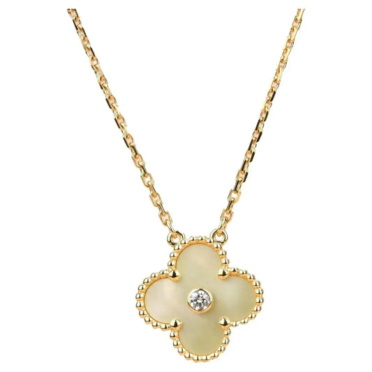 [Jesse jewelry]CLOVER 15MM DIAMOND GOLD MOTHER OF PEARL NECKLACE