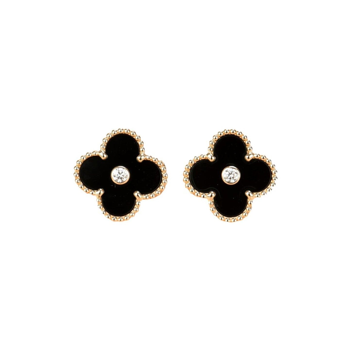 [Jesse jewelry]CLOVER MEDIUM 1 MOTIFS ONYX DIAMOND EARRINGS