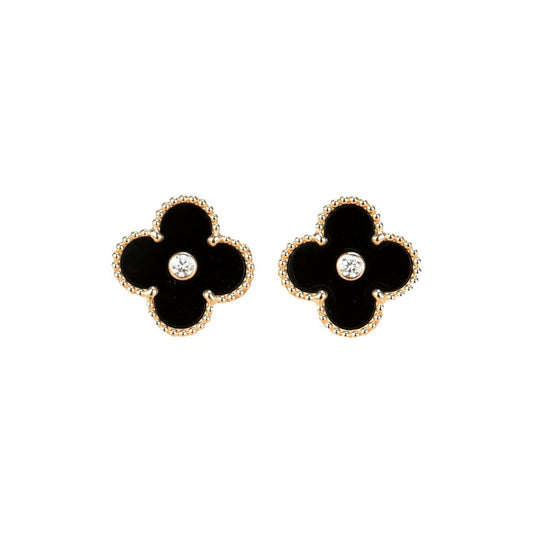 [Jesse jewelry]CLOVER MEDIUM 1 MOTIFS ONYX DIAMOND EARRINGS