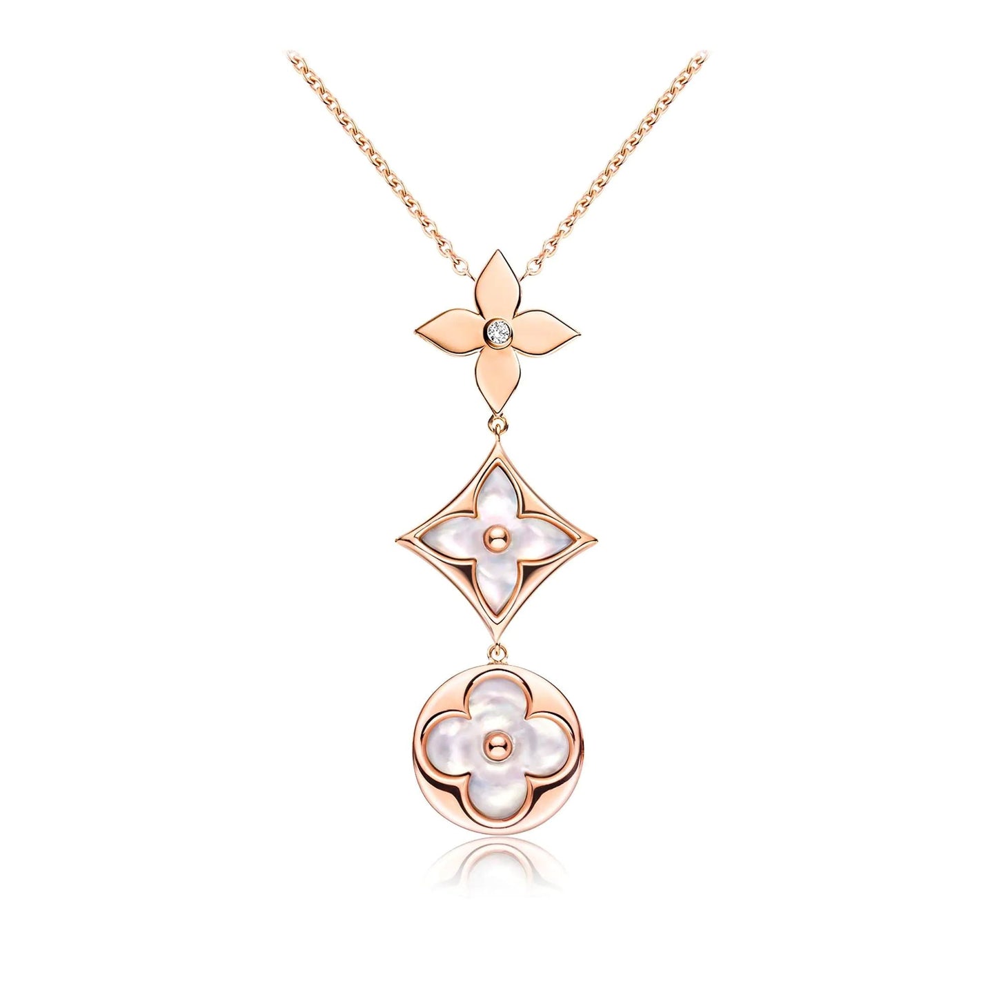 [Jesse jewelry]COLOR BLOSSOM LARIAT NECKLACE PINK GOLD WHITE MOTHER PEARL AND DIAMOND