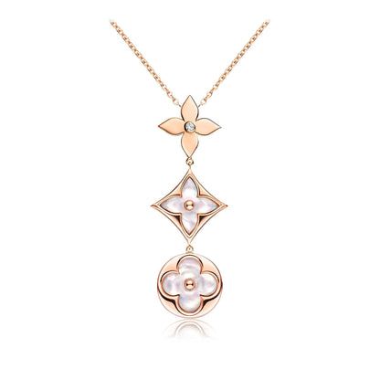[Jesse jewelry]COLOR BLOSSOM LARIAT NECKLACE PINK GOLD WHITE MOTHER PEARL AND DIAMOND