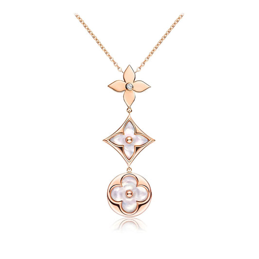[Jesse jewelry]COLOR BLOSSOM LARIAT NECKLACE PINK GOLD WHITE MOTHER PEARL AND DIAMOND