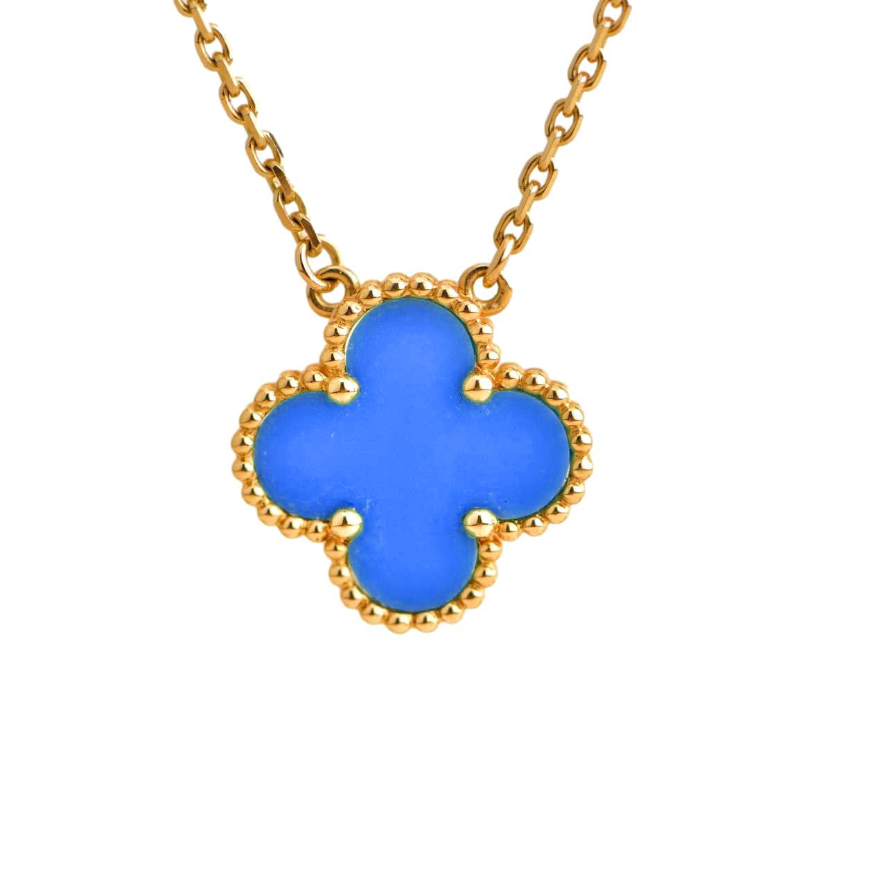 [Jesse jewelry]CLOVER 15MM BLUE AGATE NECKLACE