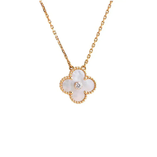 [Jesse jewelry]CLOVER 15MM DIAMOND WHITE FRITILLARIA NECKLACE