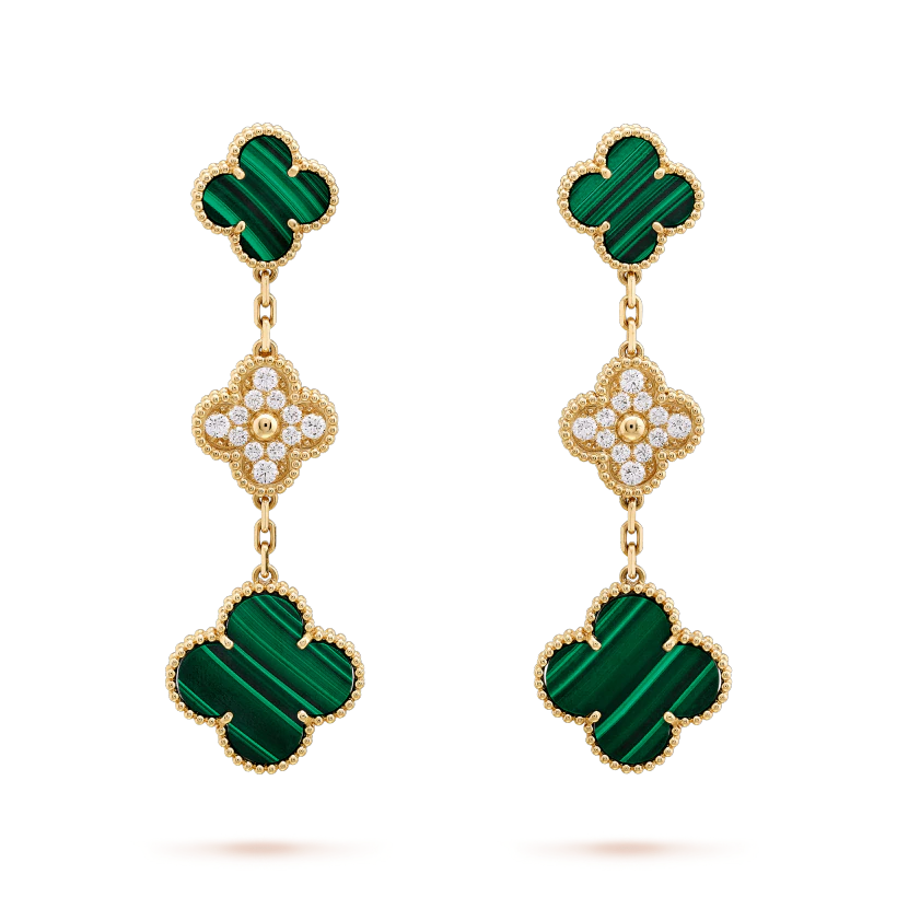 [Jesse jewelry]CLOVER EARRINGS GOLD MALACHITE DIAMOND 3 MOTIF