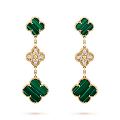 [Jesse jewelry]CLOVER EARRINGS GOLD MALACHITE DIAMOND 3 MOTIF