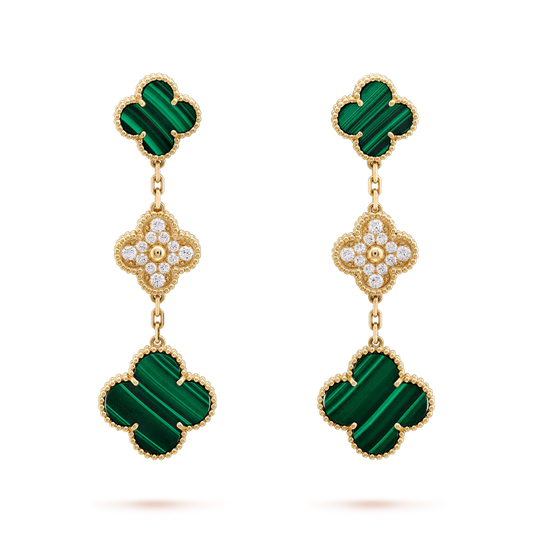 [Jesse jewelry]CLOVER EARRINGS GOLD MALACHITE DIAMOND 3 MOTIF