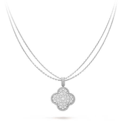 [Jesse jewelry]CLOVER 25MM SILVER FULL DIAMOND BIG CLOVER NECKLACE