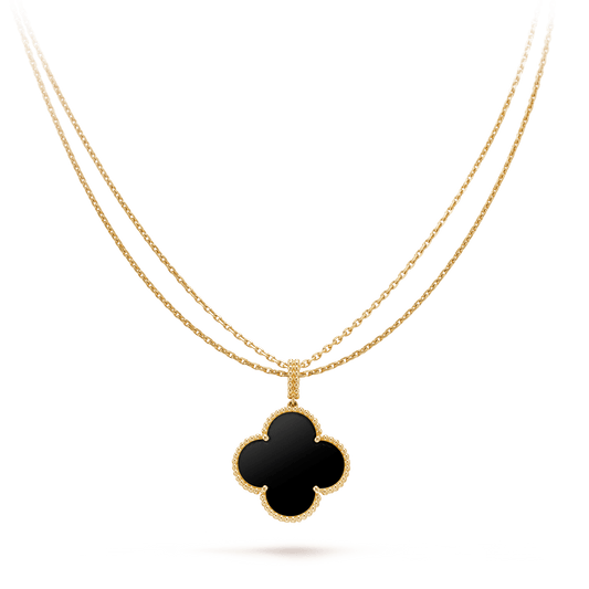 [Jesse jewelry]CLOVER 25MM GOLD ONYX BIG CLOVER NECKLACE