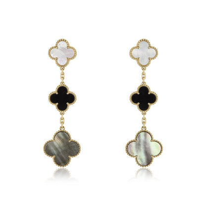 [Jesse jewelry]CLOVER EARRINGS GOLD ONYX MOP 3 MOTIF