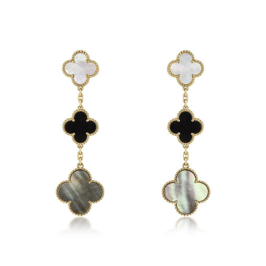 [Jesse jewelry]CLOVER EARRINGS GOLD ONYX MOP 3 MOTIF
