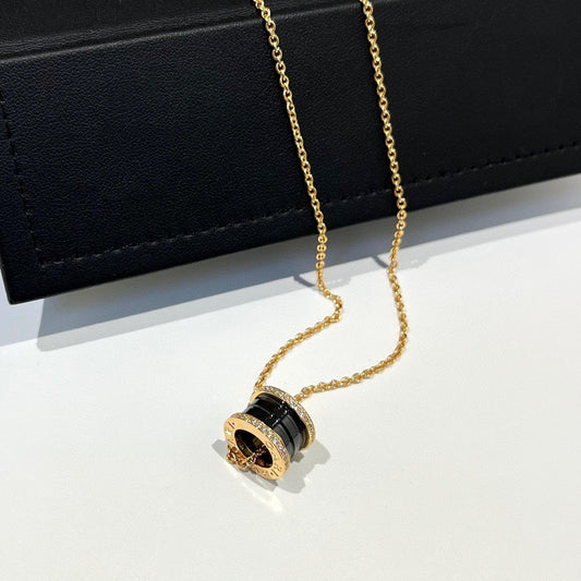 [Jesse jewelry]ZERO 1 BLACK CERAMIC DIAMOND PINK GOLD NECKLACE